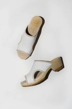 Alexis Clog on Mid Heel in White Patent