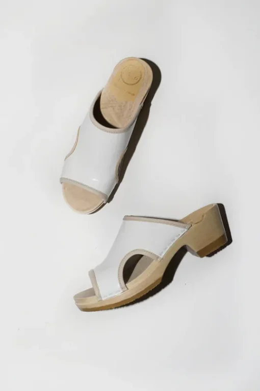 Alexis Clog on Mid Heel in White Patent