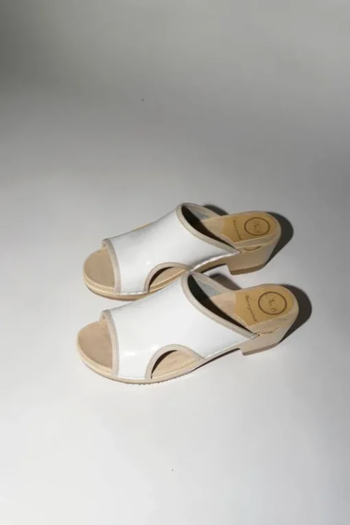 Alexis Clog on Mid Heel in White Patent