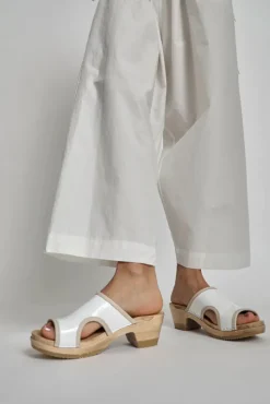 Alexis Clog on Mid Heel in White Patent
