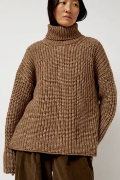 Alpaca Rib Turtleneck in Brown