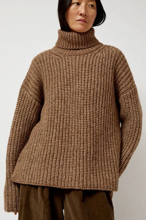 Alpaca Rib Turtleneck in Brown