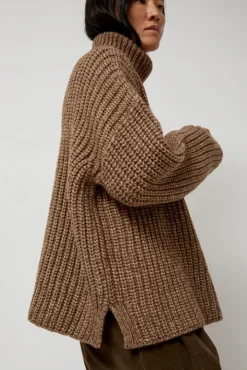 Alpaca Rib Turtleneck in Brown