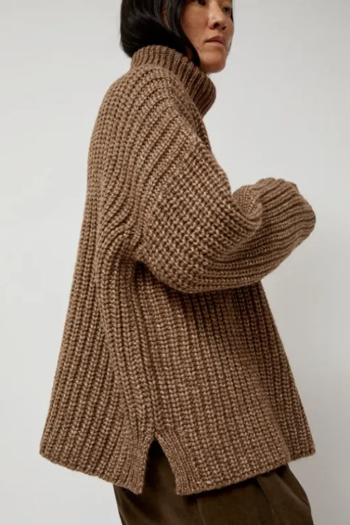 Alpaca Rib Turtleneck in Brown