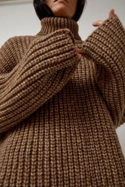 Alpaca Rib Turtleneck in Brown