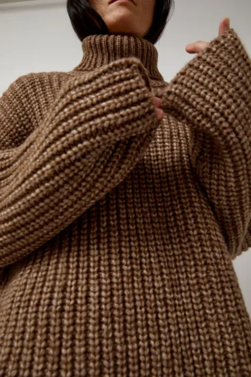 Alpaca Rib Turtleneck in Brown