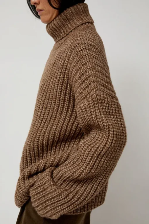Alpaca Rib Turtleneck in Brown
