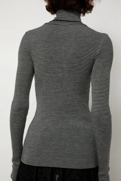 Alpha Rollneck in Espresso Fine Stripes