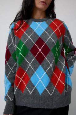 Argyle Crewneck Sweater in Derby and Adonis