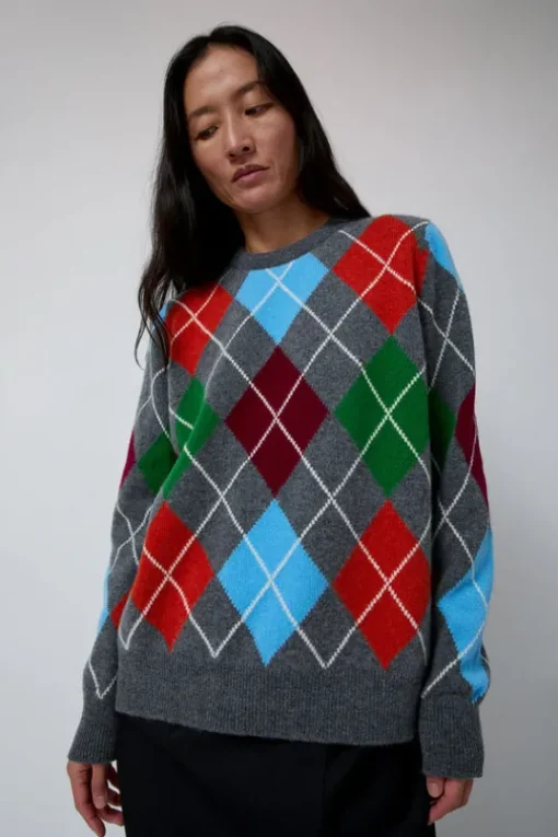 Argyle Crewneck Sweater in Derby and Adonis