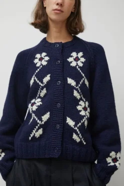 Atomic Flower Cardigan in Navy