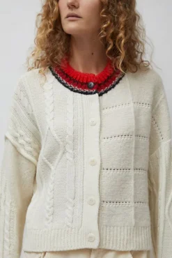 Baby Alpaca Textured Cardigan in Cream