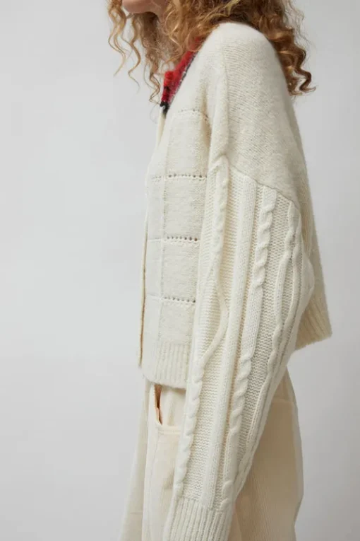 Baby Alpaca Textured Cardigan in Cream