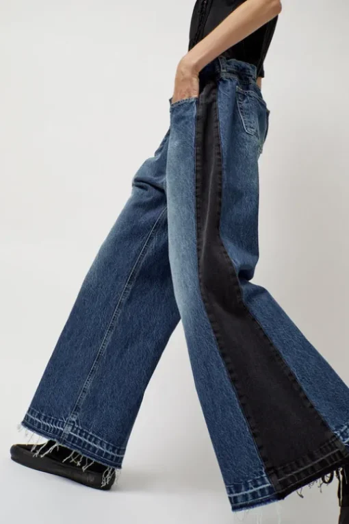 Baggy Jeans with Contrast Sidelines in Blue and Black