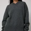 Balla Slouch V Neck Sweater in Derby Grey