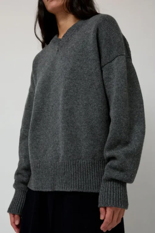 Balla Slouch V Neck Sweater in Derby Grey