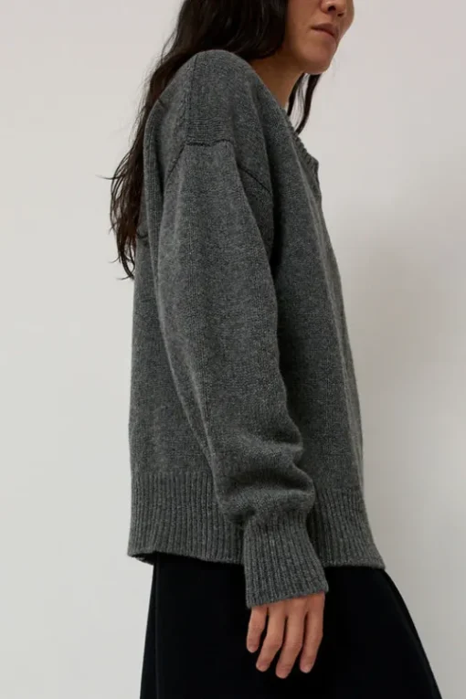 Balla Slouch V Neck Sweater in Derby Grey