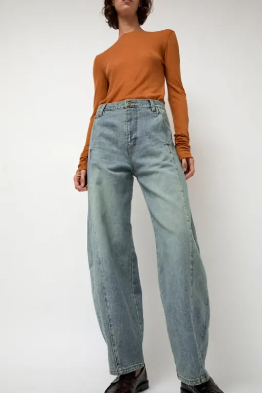 Barrel Denim Pants in Light Blue