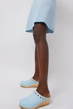 Bella Clog on Mid Wedge in Light Blue with Eyelets