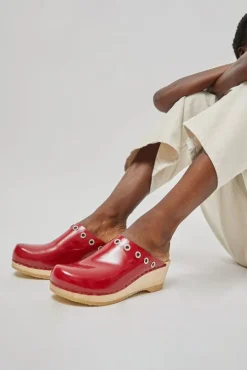 Bella Clog on Mid Wedge in Red Patent with Eyelets