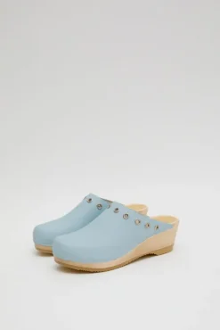 Bella Clog on Mid Wedge in Light Blue with Eyelets