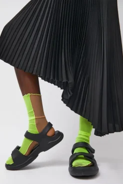 Bicolor Mesh Ankle Socks in Yellow Fluo and Nude