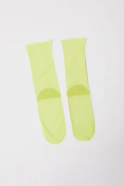 Bicolor Mesh Ankle Socks in Yellow Fluo and Nude