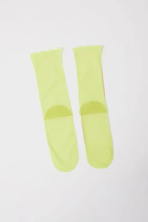 Bicolor Mesh Ankle Socks in Yellow Fluo and Nude