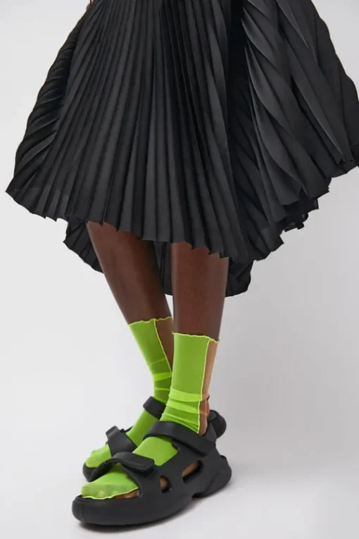 Bicolor Mesh Ankle Socks in Yellow Fluo and Nude