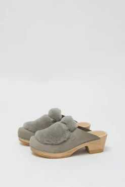 Billie Fur Clog on Mid Heel in Mist