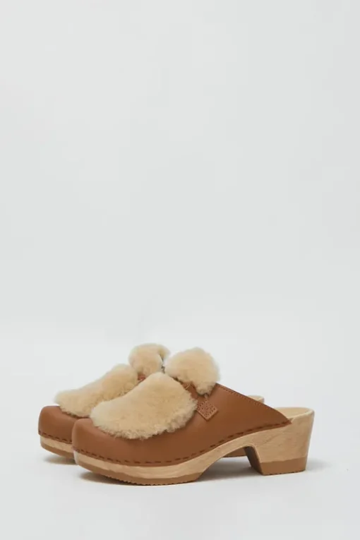 Billie Fur Clog on Mid Heel in Palomino