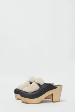 Billie Fur Clog on Platform in Indigo and Bone