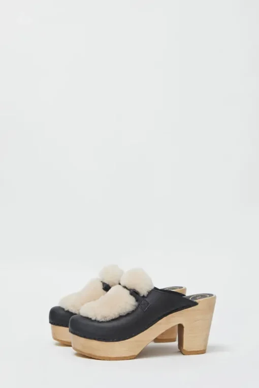 Billie Fur Clog on Platform in Indigo and Bone