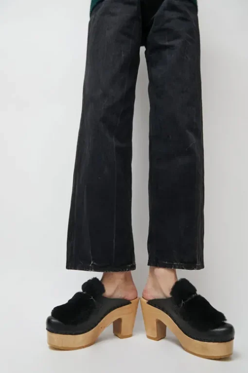 Billie Fur Clog on Platform in Black