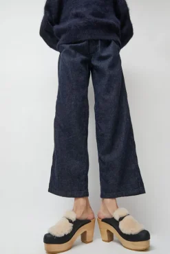 Billie Fur Clog on Platform in Indigo and Bone