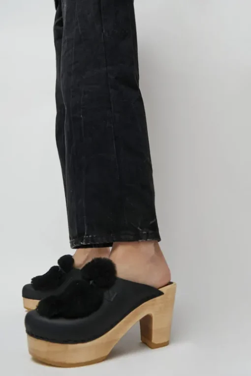 Billie Fur Clog on Platform in Black