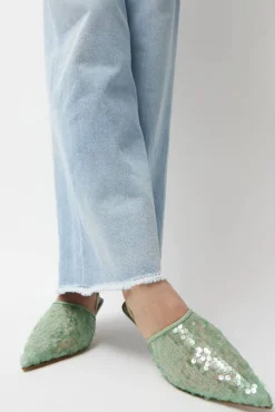 Bit Mules in Mint Sequin