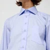 Blue Poplin Crop Shirt in Light Blue