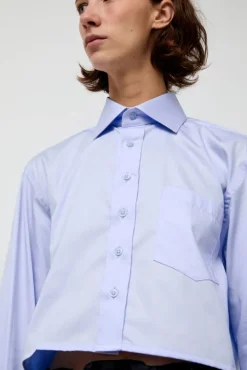 Blue Poplin Crop Shirt in Light Blue