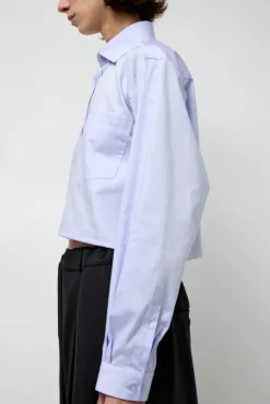 Blue Poplin Crop Shirt in Light Blue