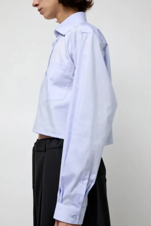 Blue Poplin Crop Shirt in Light Blue