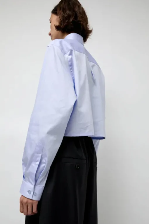 Blue Poplin Crop Shirt in Light Blue