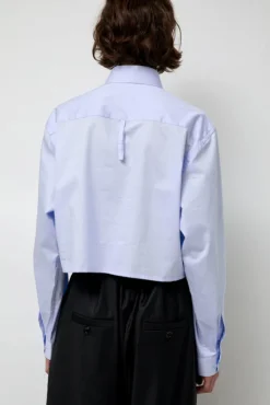 Blue Poplin Crop Shirt in Light Blue