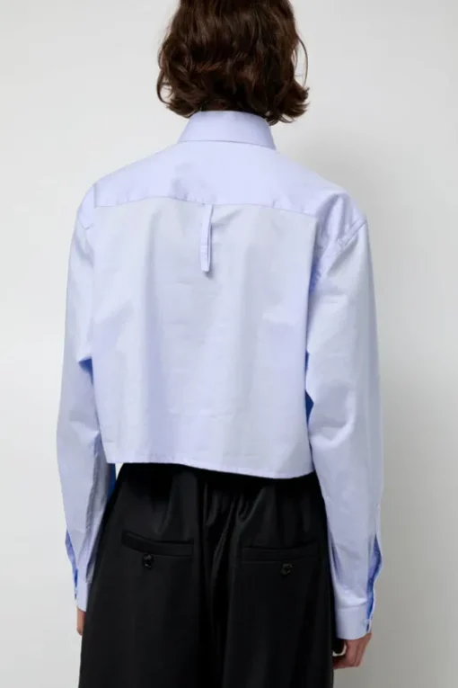 Blue Poplin Crop Shirt in Light Blue