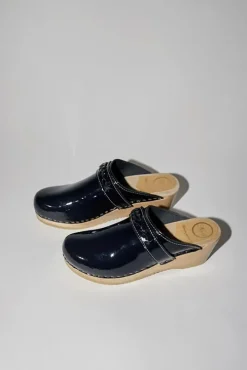 Bridget Clog on Mid Wedge in Navy Patent
