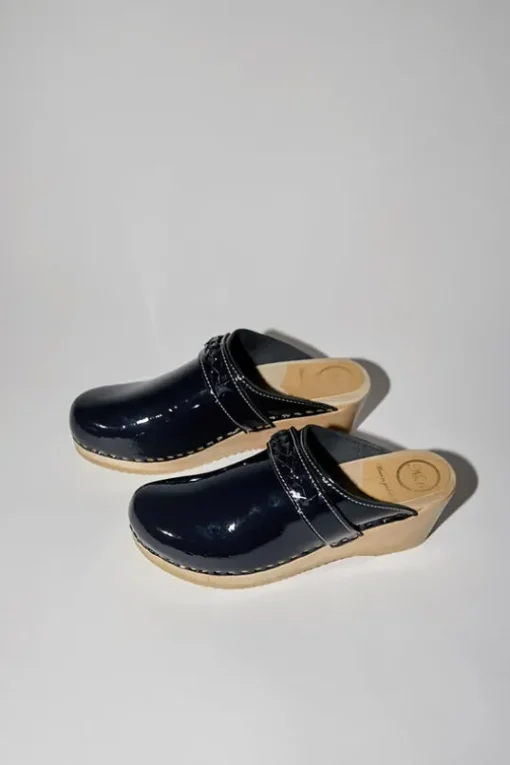 Bridget Clog on Mid Wedge in Navy Patent