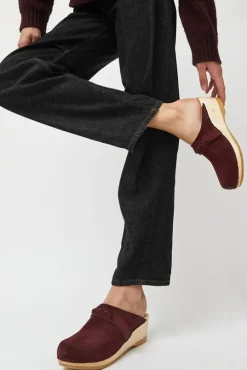 Bridget Clog on Mid Wedge in Burgundy Suede