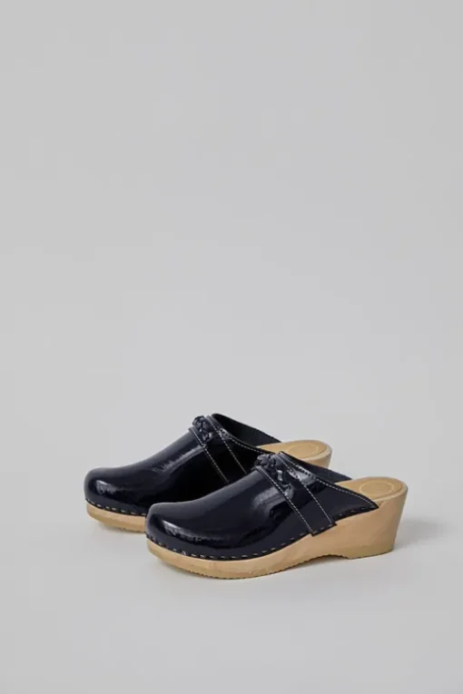 Bridget Clog on Mid Wedge in Navy Patent