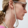 Brillenkette Silver Glasses Chain in Light Grey with Sage Thread