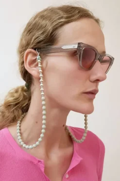 Brillenkette Silver Glasses Chain in Light Grey with Sage Thread
